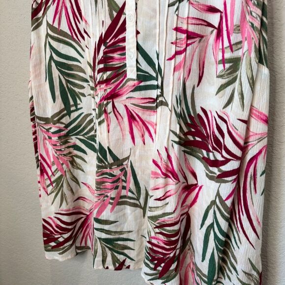 Catherines White Green Pink Vibrant Palm Print Sleeveless Blouse - Size 2X EUC - Picture 2 of 5